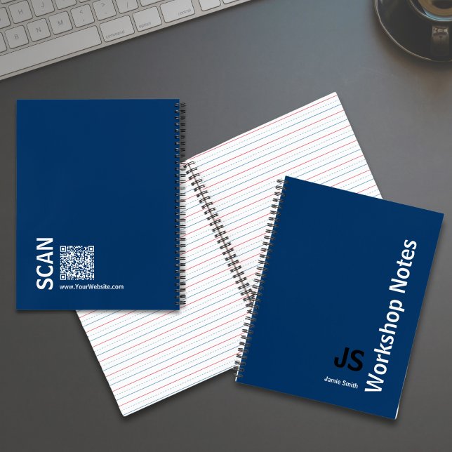 Carnet Initiales minimes noir bleu blanc Atelier (Minimal Initials Black Blue White Workshop Notebook)