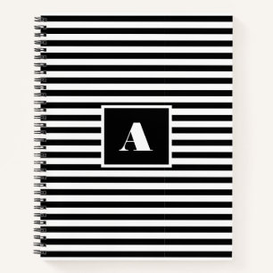 Carnet Initiales modernes classiques Noir et blanc rayé