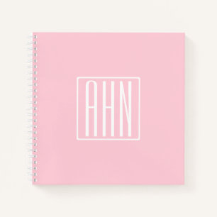 Carnet Initiales Monogramme   Blanc Sur Rose Clair