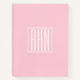 Carnet Initiales Monogramme   Blanc Sur Rose Clair
