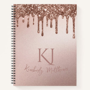 Carnet Initiales Monogramme Pailletées Rose Gold Glamour