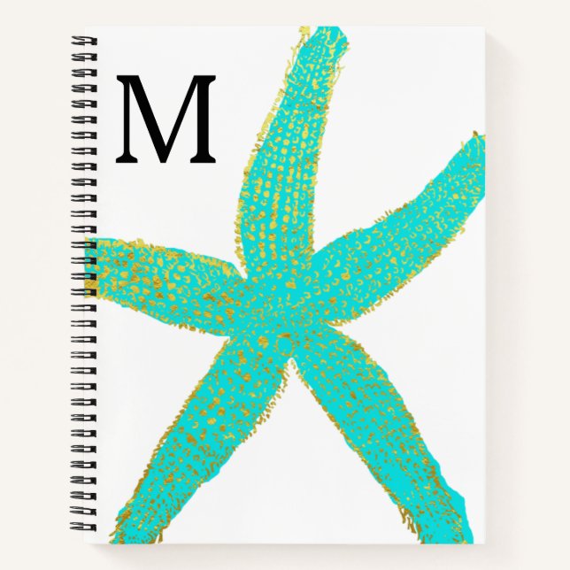 Carnet Initiales monogrammes à huile d'or bleu Turquoise  (Devant)
