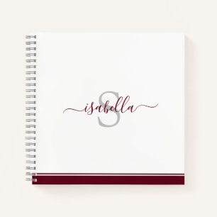 Carnet Initiales Monogrammes Script Bordeaux