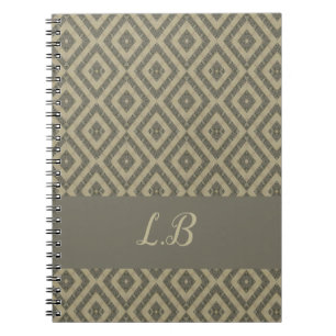 Carnet Initiales personnalisées gris brun motif de brique