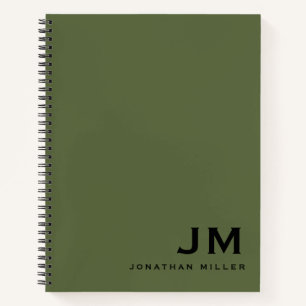 Carnet Initiales professionnelles de monogramme vert oliv