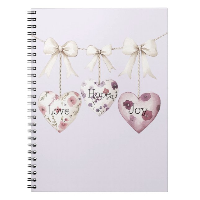 Carnet Inspirational Floral Love Hope Joy Hearts Bow (Devant)