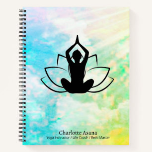 Carnet Instructeur de Yoga Lotus Reiki Coach Aquarelle bl
