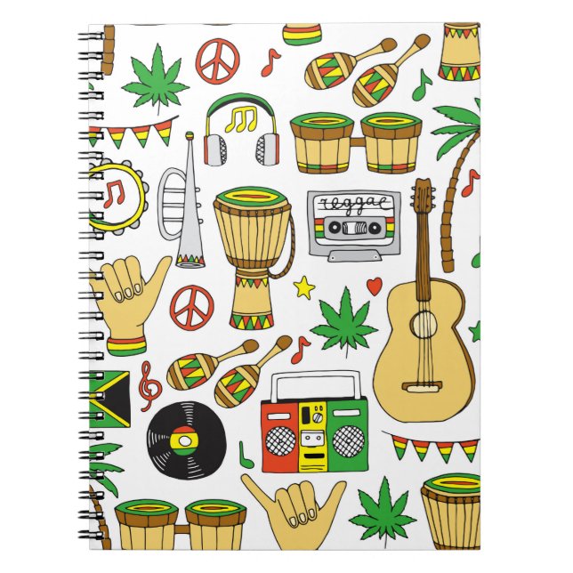 Carnet Instruments de musique motif sans faille. Reggae (Devant)