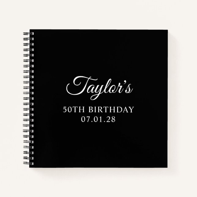 Carnet Invité d'anniversaire 50 ans élégant écriture noir (Devant)