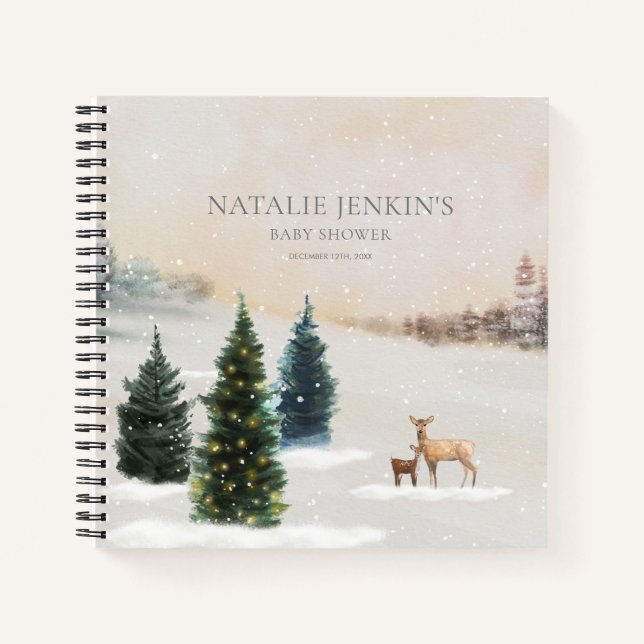 Carnet invité du Baby shower Woodland d'hiver (Devant)