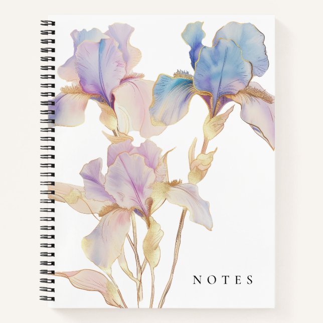 Carnet Iris Élégant Aquarelle Florale (Devant)