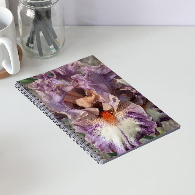 Carnet Iris Violet et Blanc avec Barbe Orange Floral (In Situ)