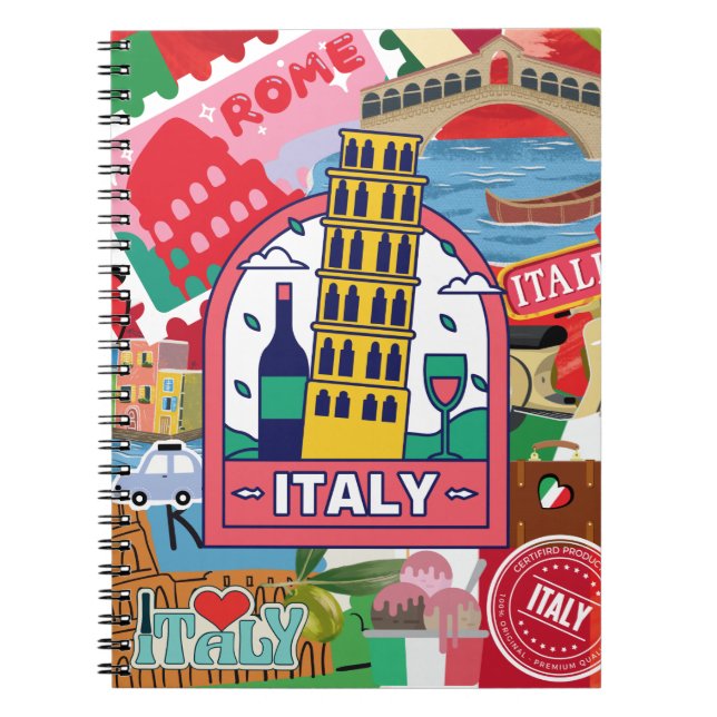 Carnet Italie - timbres et autocollants colorés (Devant)