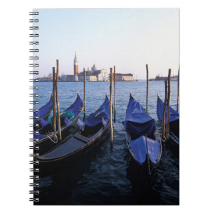 Carnet Italie, Vénétie, Venise, Rangée de Gondolas et San