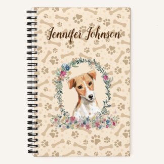 Carnet Jack Russell Chien Empreinte de patte & Floral Cut