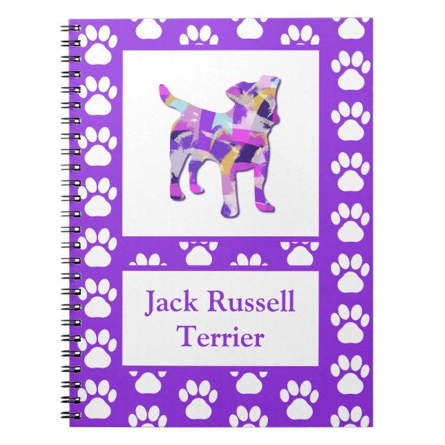 Carnet Jack Russell Terrier Chien Silhouette Paw Purple P (Devant)