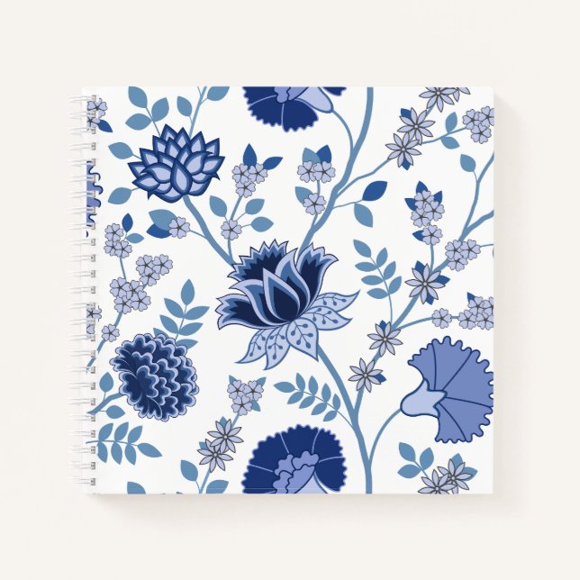 Carnet Jacobean Floral 2Way Blues Motif blanc (Devant)