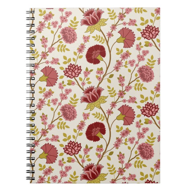 Carnet Jacobean Floral Pattern Rouge Rose Gold Crème (Devant)