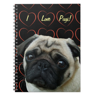 Carnet J'aime des carlins avec des coeurs