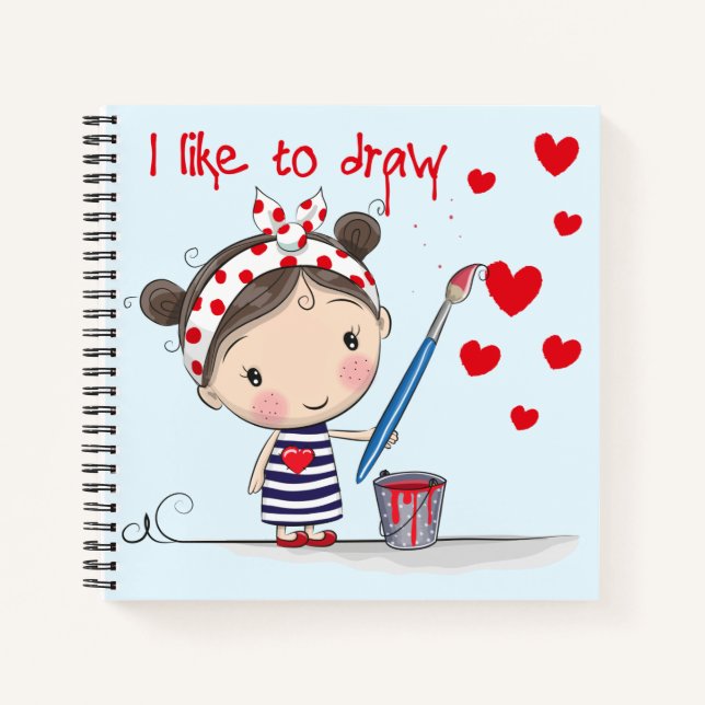 Carnet J'aime dessiner mignonne fille de dessin animé ave (Devant)