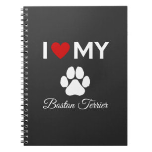Carnet J'aime mon chien Boston Terrier texte personnalisé