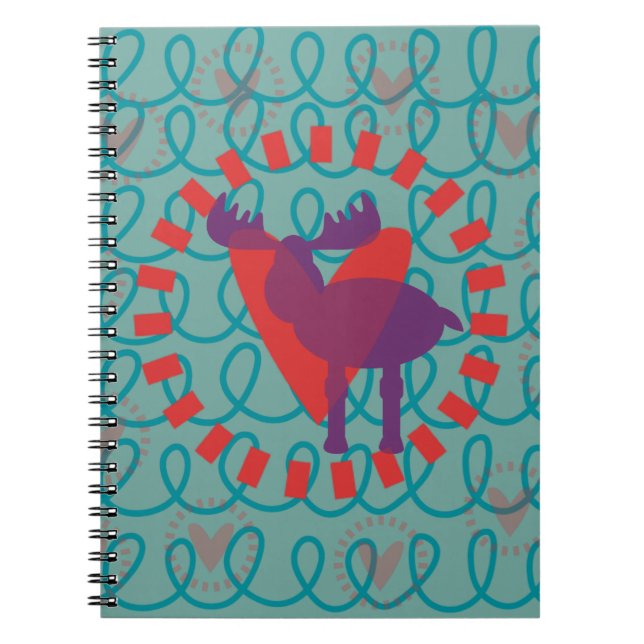 Carnet J'aime Moose Heart Doodle Nature Amour Design (Devant)
