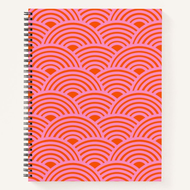 Carnet Japon Vague Seigaiha Motif Preppy Orange rose (Devant)