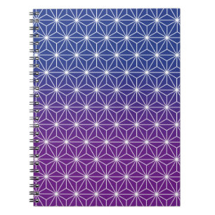 Carnet Japonais Asanoha traditionnel imprimé bleu et viol