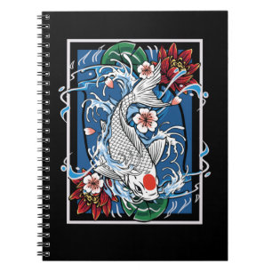 Carnet Japonaise Koi Poisson Cerisier Fleur Carpe Pêche