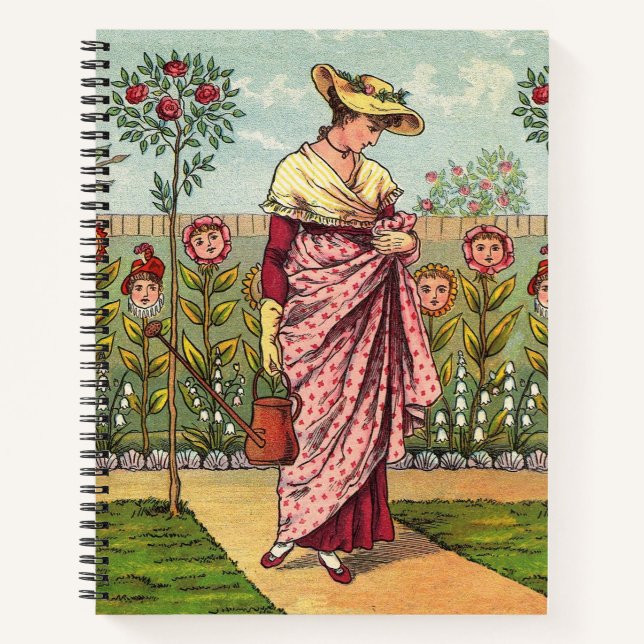 Carnet Jardin Cultivation Flower Woman Art Antique (Devant)