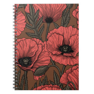 Carnet Jardin de coquelicot dans le corail et brun