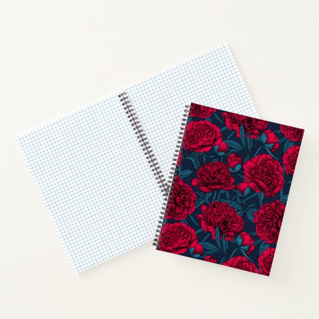 Carnet Jardin de pivoine rouge sur bleu foncé (Intérieur)