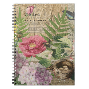 Carnet Jardin Floral de Nid d'Oiseau Papillon Art