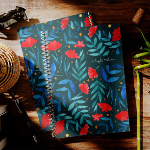 Carnet Jardin magique - turquoise foncé et rouge