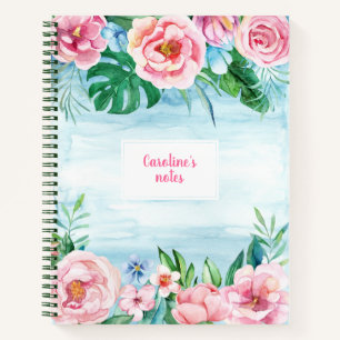 Carnet Jardin tropical Cute Rose bleu floral Aquarelle