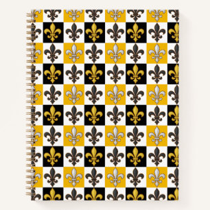 Carnet Jaune Blanc À damiers Fleur de lis Design