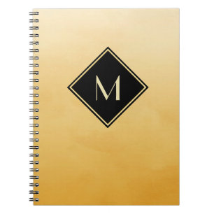 Carnet Jaune Brossé Élégant Avec Monogramme Or Simple