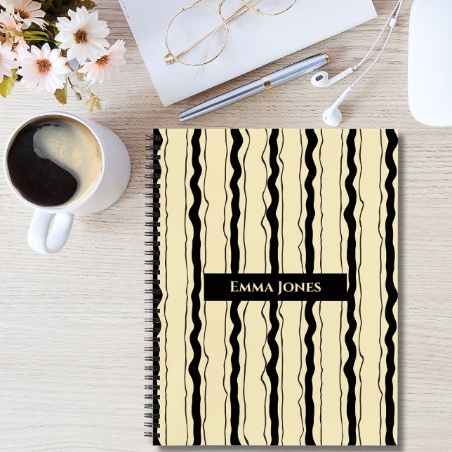 Carnet Jaune et noir rayures amusantes Simple élégante pe (Créateur téléchargé)