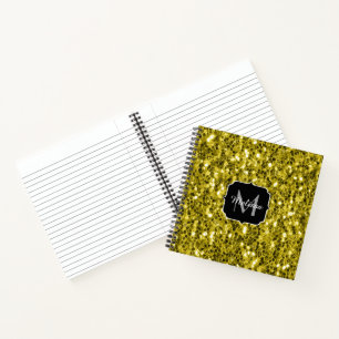Carnet Jaune or foncé faux paillettes scintillent Monogra