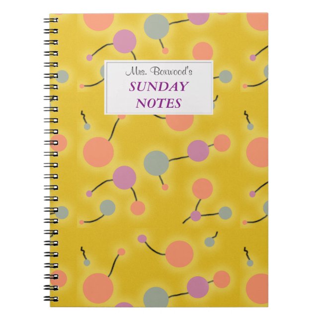 Carnet Jaune rétro-univers avec Étiquette texte (Devant)