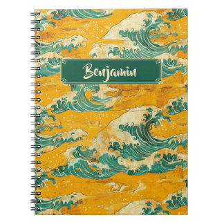 Carnet Jaune Turquoise Japonaise Vagues Océan traditionne