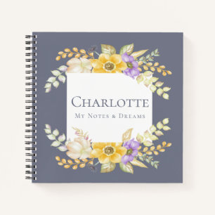 Carnet Jaune violet joli Fleur Personnalisé