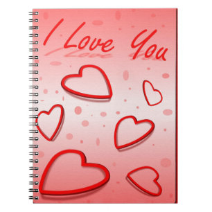 Carnet Je t'aime avec les coeurs Arrière - plan rose
