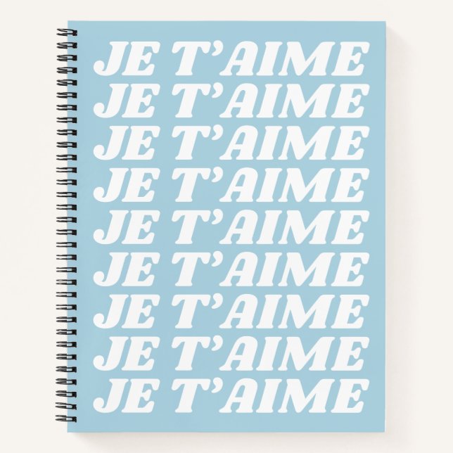 Carnet Je t'aime | Français Je t'aime | Cute Pastel Blue (Devant)