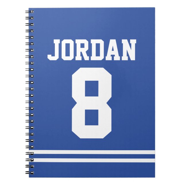 Carnet Jersey de football bleu avec nom et numéro personn (Devant)