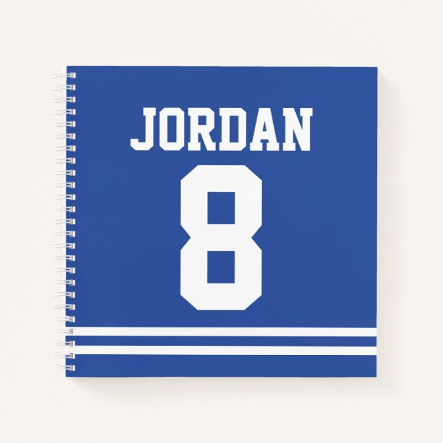 Carnet Jersey de football bleu avec nom et numéro personn (Devant)