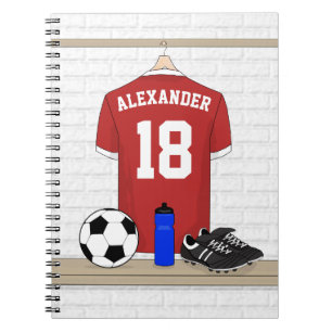 Carnet Jersey de football rouge et blanc personnalisé