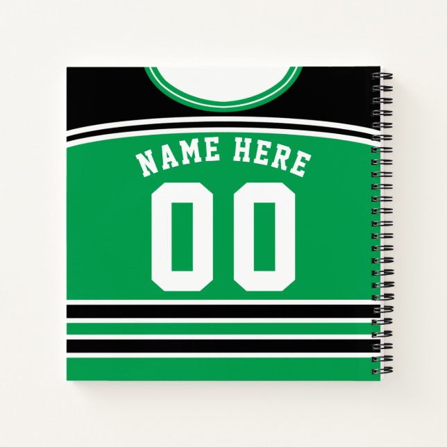 Carnet Jersey de hockey vert et noir Nom et numéro (Dos)