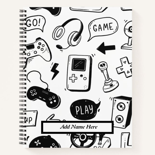 Carnet Jeu vidéo noir et blanc moderne Motif (Devant)