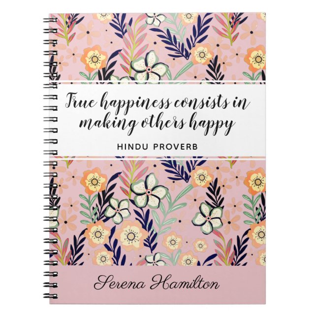 Carnet Joie rose pâle Citation Art Floral Inspirant (Devant)